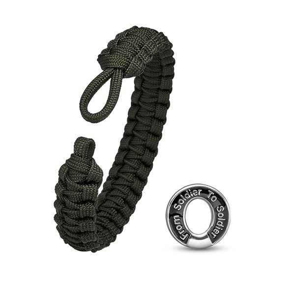 From Soldier to Soldier - Grønt armbånd med sølv lås m. sort emalje